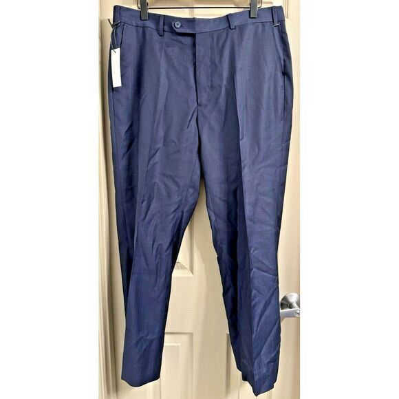 J. Hilburn Men's 35x28 Navy Striped Wool Dress Pants Estrato MADE‎ IN ITALY - Picture 1 of 5